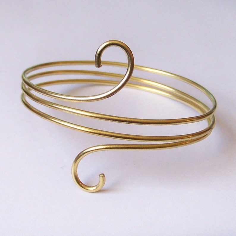 Gold Armlet Armband Upper Arm Jewelry Smooth Arm Band Upper Arm Bracelet Small Swirl Coiled Brass Copper Bronze German Silver image 2