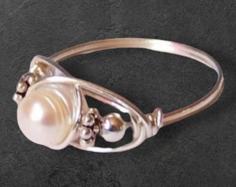 Sterling Silver Luscious Freshwater Pearl Wire Wrapped Ring - All Sizes Available