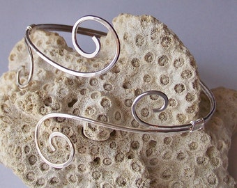 Silver Upper Arm Jewelry - Armlet - Arm Band - Upper Arm Bracelet Hammered Wisps in German Nickel Silver