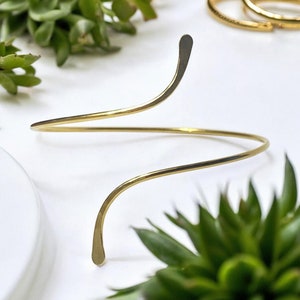 Gold Armlet Armband - Hammered With Flattened Ends Lightly Curved Wisps Arm Band - Upper Arm Cuff Bracelet - Brass Bronze Copper Silver