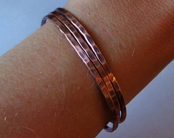 Copper Cuffs - 3 Hammered and Oxidized Cuff Bracelets - Made to Order