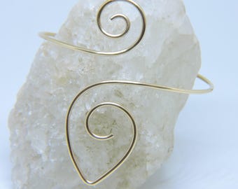 Upper Arm Jewelry - Gold Arm Band Armlet - Smooth Leaflet Swirl Upper Arm Bracelet - Available in Brass - Copper - Bronze - German Silver