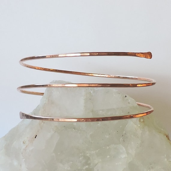 Healing Copper Armlet Upper Arm Cuff Bracelet - Minimalist Triple Coil Textured Armband Torc