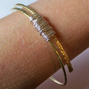 Hammered Brass or Copper and Sterling Silver Bangle FURLED Bangle Bracelet Choose Your Metal and Sheen image 2