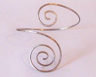 Upper Arm Bracelet Armlet - Double Swirl Whimsical Armband - Hammered Stainless Steel Torc