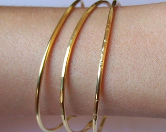 Set of Stackable Bangle Bracelets - Hammered Smooth Notched - Gold Brass Copper Stainless Steel Bronze