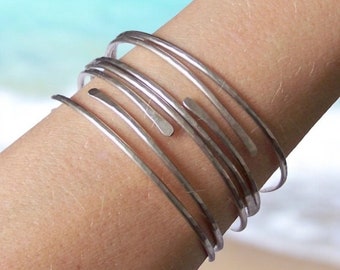 Silver Open End Stacking Bangle Bracelets - Stainless Steel Stackable Bangles