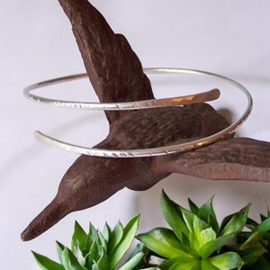 Minimalist Silver Armlet - Upper Arm Bracelet - Smooth Notched Dimpled Hammered - Stainless Steel