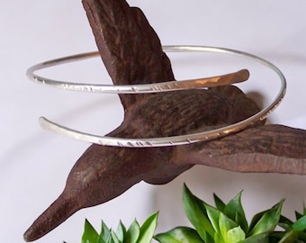 Minimalist Silver Armlet - Upper Arm Bracelet - Smooth Notched Dimpled Hammered - Stainless Steel