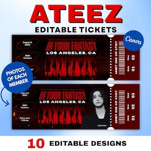 ATEEZ Konzertkarten-Vorlage, Ateez In Your Fantasy 2025 Tour Freebie Printable Kpop Merch, Geschenk für ATINY, personalisiertes Canva-Design