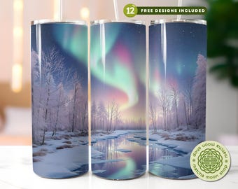 Aurora Borealis Tumbler PNG Wrap: Northern Lights Sublimation (Digital Download)