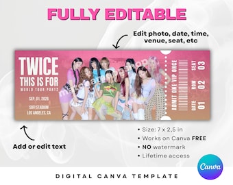 Custom Kpop Twice Concert Ticket This Is For World Tour Editable Canva Template