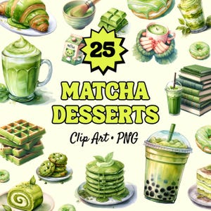 Paquete de imágenes prediseñadas de matcha PNG, postres femeninos, crema de lima, vibraciones femeninas, imágenes prediseñadas de sublimación, linda pegatina de matcha latte helado