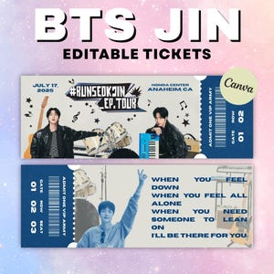 JIN RUNSEOKJIN TOUR Konzertkarten-Vorlage, Jin Seokjin Kpop Merch, Jin Hall, Borahe Geschenk für Army Freebie Printable Kpop Merch