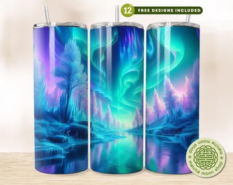 Aurora Borealis Tumbler PNG Wrap: Northern Lights Sublimation Design (Digital Download)