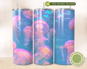 Jellyfish Tumbler Wrap PNG: Sea Life Sublimation Design (Digital Download)