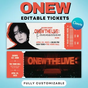 Benutzerdefinierte Onew Die Live-Verbindung in den USA 2025 Tour Ticket Vorlage, Shinee Konzertkarte Stub Canva Bearbeitbar Kpop Merch PNG Geschenk für Schal
