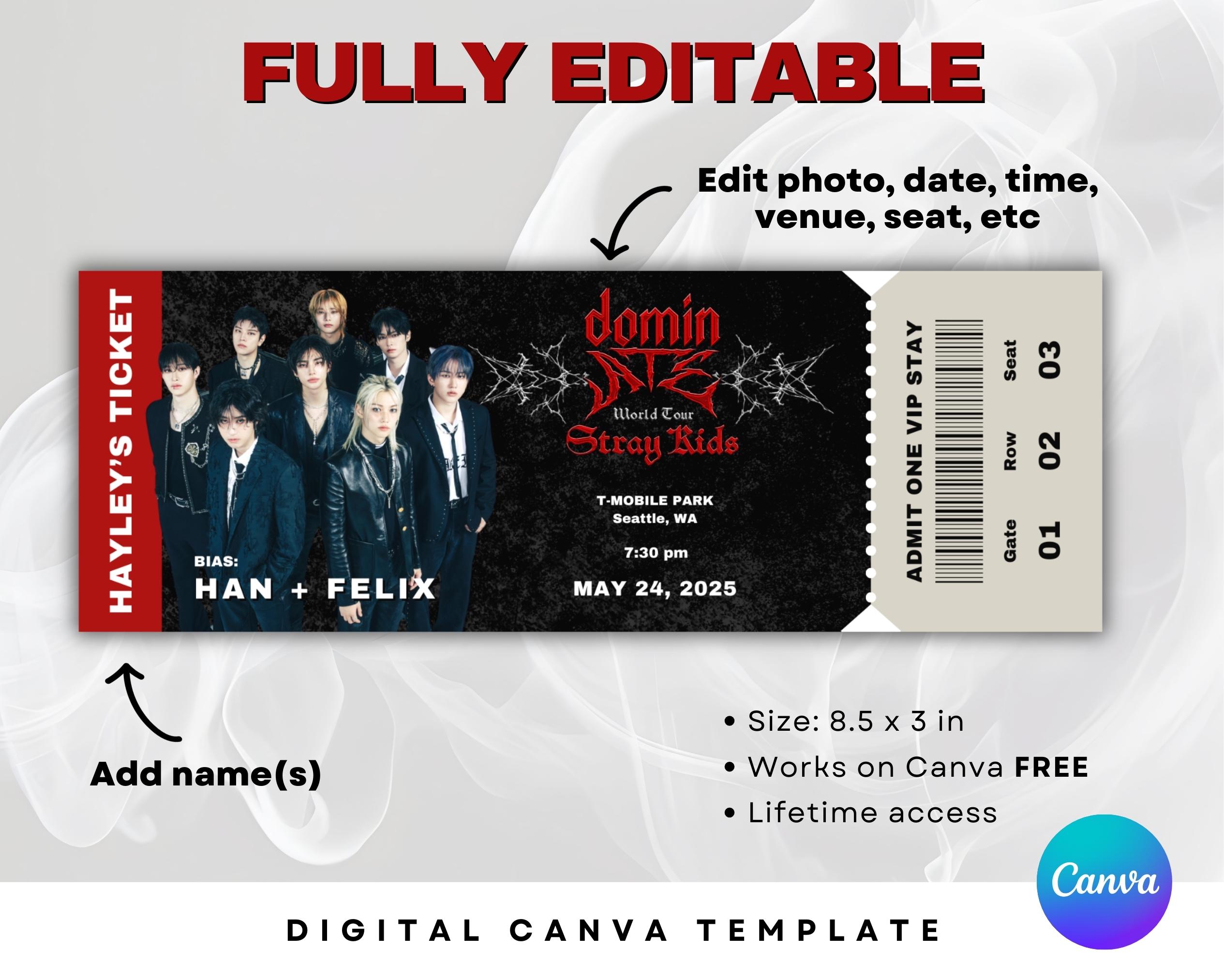 Stray Kids Concert Ticket Template: Customizable Kpop Merch (canva