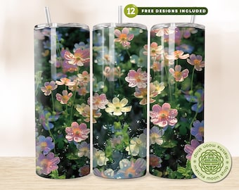 Floral Tumbler Wrap: Spring Flowers PNG Sublimation Design (Digital Download)