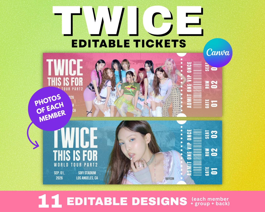 Twice Concert Ticket This is for World Tour | Editable Canva