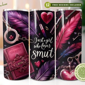 Witchy Gothic Smut Dark Romance Reader Boho Pink 20oz Straight Skinny Full Tumbler Wrap PNG, Seamless Sublimation Design, Digital Download