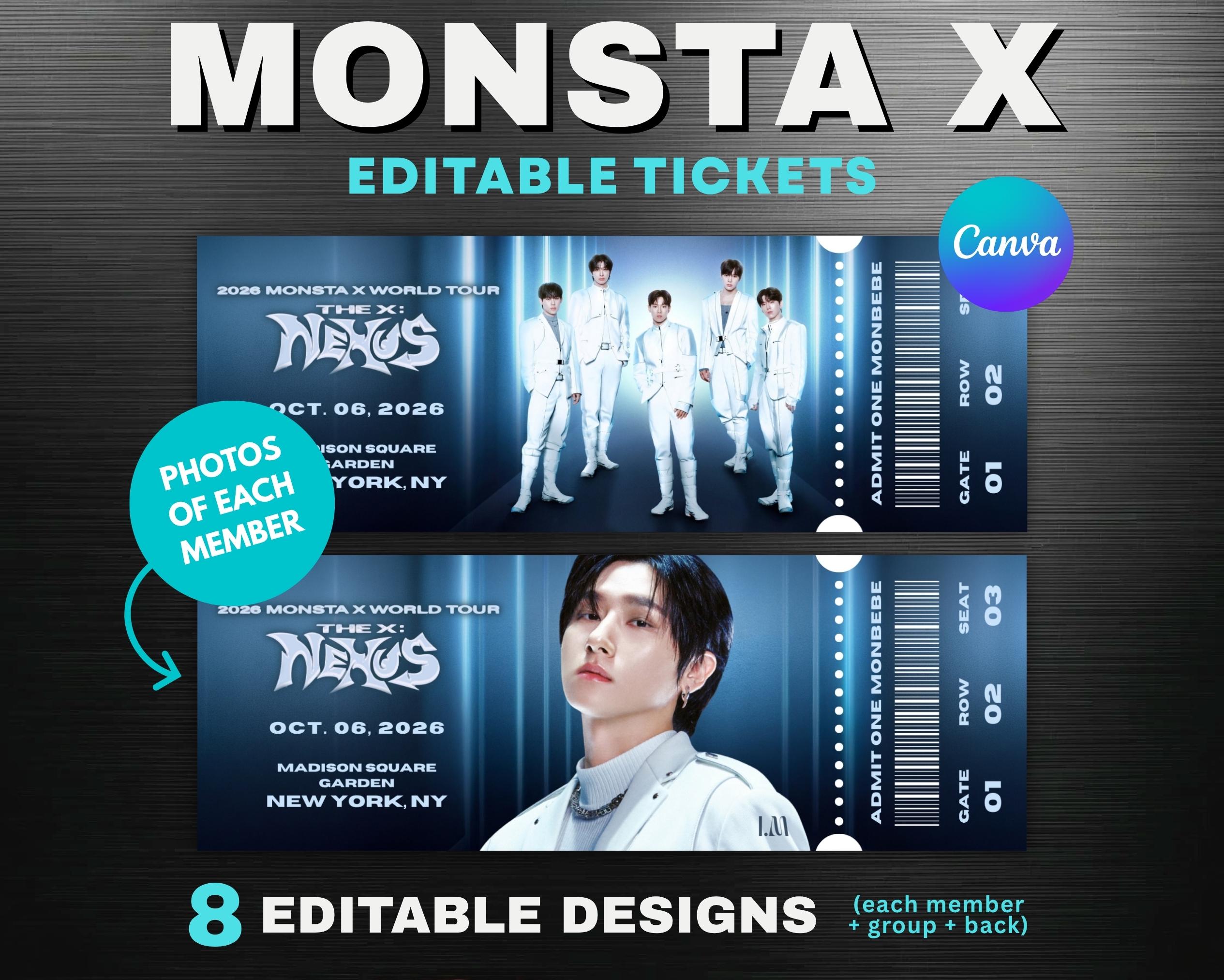 Monsta X Concert Ticket Template, the X Nexus Tour, Custom Monbebe