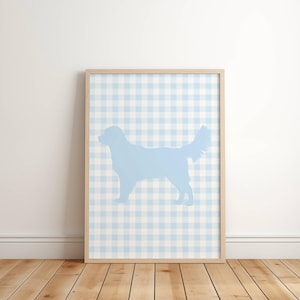 Golden Retriever Blue Nursery Decor Dog Print Light Blue Boy Gingham Wall Blue Beige Neutral Nursery Art Golden Retriever Nursery Theme
