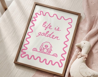 Pink Dog Minimalist Poster Wall Art Golden Retriever Trendy Bedroom Nursery Art Quote Aesthetic Apartment Art Golden Retriever Dusty Pink