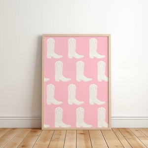 Pink Cowboy Boots Print Minimalist Southern Wall Art Girly Pink Poster Vintage Western Cowgirl Art Cute Apartment Decor Cowboy Boots Art