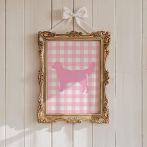 Golden Retriever Pink Nursery Decor Dog Print Pink Girl Gingham Wall Print Pink Beige Neutral Nursery Art Golden Retriever Themed Nursery