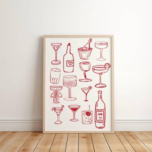 Cheers Red Drinks Bar Cart Decor Cocktails Decor Print Retro Kitchen Drinks Cocktail Wall Art Wine Art Trendy Wall Art Kitchen Vintage