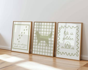 Set of 3 Golden Retriever Art Life Is Golden Print Golden Retriever Wall Art Dog Wall Art Golden Retriever Art Prints Golden Lover Art Gift