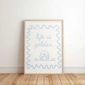Hellblauer Hund Minimalist Poster Wand Kunst Golden Retriever Trendy Schlafzimmer Kinderzimmer Kunst Zitat Ästhetische Wohnung Wandkunst Golden Retriever