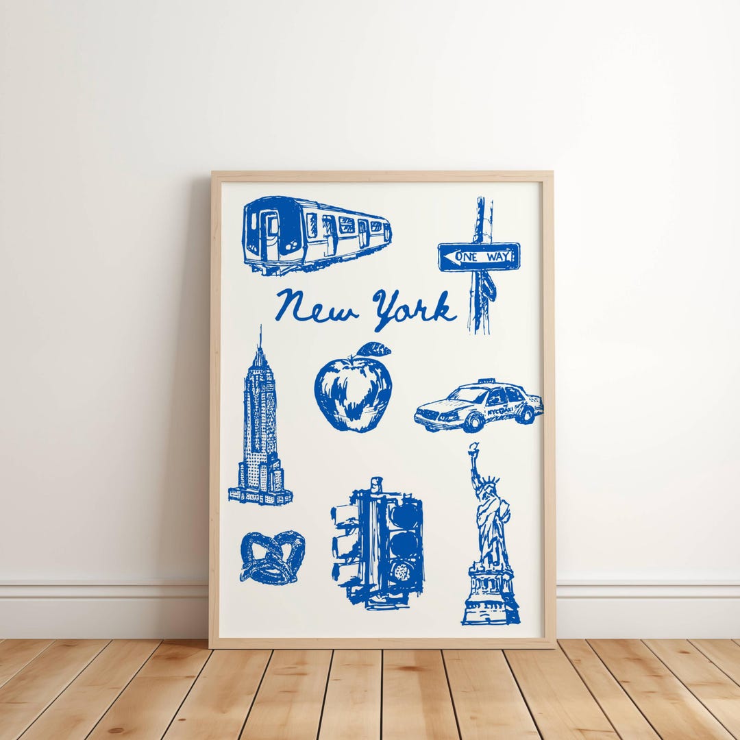 New York City Wall Art NYC Print Poster NY Blue Print Apartment Art ...