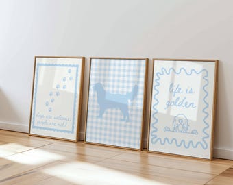 Láminas artísticas de Golden Retriever, juego de 3, regalo para amantes de los perros (descarga digital)