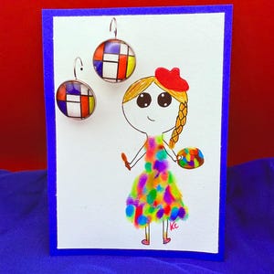 Mondrian glass cabachon earrings