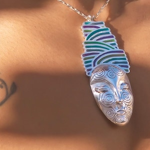 The Dreamer Sterling Silver Face Pendant, African Necklace, Unique Ethnic Jewelry, Statement Necklace, Unique Gift