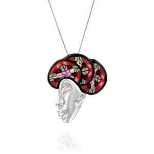 Sterling Silver African Face Pendant, Unique Polymer Design, Ethnic Boho Necklace, Statement Jewelry Gift for Her