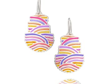 Sterling Silver Cold Enamel Dangle Earrings, Colorful Fun Jewelry