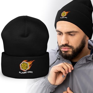 Dungeon Master Gift Unique Merch Stylish Embroidered Beanie -Flame on- Dnd Dungeon Master, Holiday Gift, Dungeon and Dragon Accessories