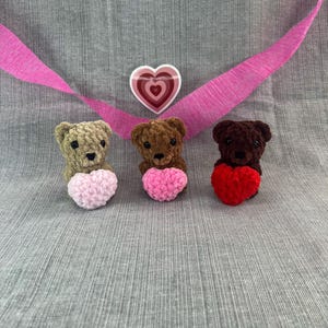Mini Crochet Valentine Bears Holding Hearts – Handmade Amigurumi Gift