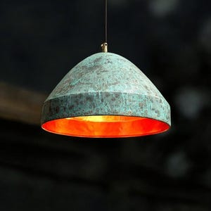 Handmade Green Patina Copper Pendant Light: Oxidized Dome Ceiling Fixture