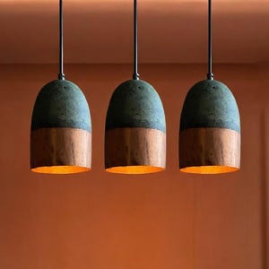 Set of 3 Green Patina Farmhouse Light Fixtures,Oxidized Handmade Copper Pendant Light,Handmade Copper Ceiling Light, ceiling light,dome lamp
