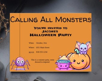 Halloween Kids Party Customizable Invitation Spooky Template | 5" x 7" | Editable Spooky Event Invite | Instant Download PDF & Print at Home