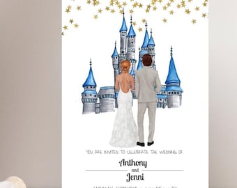 Wedding Invitation Watercolor | Custom Character Bride & Groom | Wedding Invitation Template | Printable Wedding Invitation | Custom Wedding