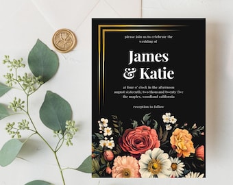 Wedding Invitation Black Elegant | Customized Wedding Invite | Printable Wedding Invitation | Custom Wedding Template | Download Template