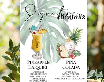 Signature Tropical Drink Sign | Wedding Couple Signature Drink | Customize & Print | Custom Signature Cocktail Sign | Download Template