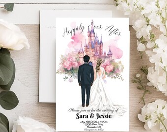 Wedding Invitation Watercolor | Custom Character Bride & Groom | Wedding Invitation Template | Printable Wedding Invitation | Custom Wedding