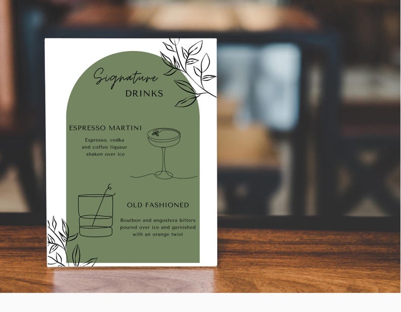 Signature Drinks Menu Template, Digital Download, Instant Download ...