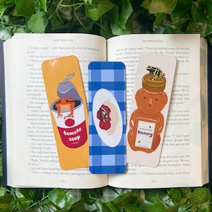 Frog and Foods Bookmarks | Glossy | Tomato, Poison Dart, Rain | Soup, Spaghetti, Honey | Vibrant Colorful | Cute Homemade | Book lover Gift